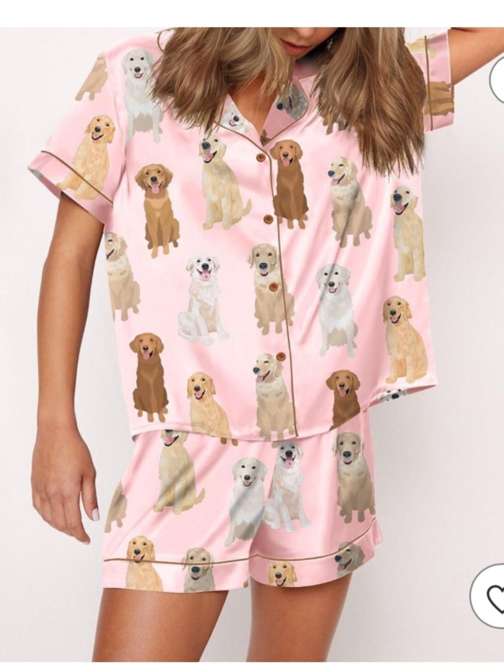 NWOT SHESHOW Golden Retriever satin pajama set Sz L